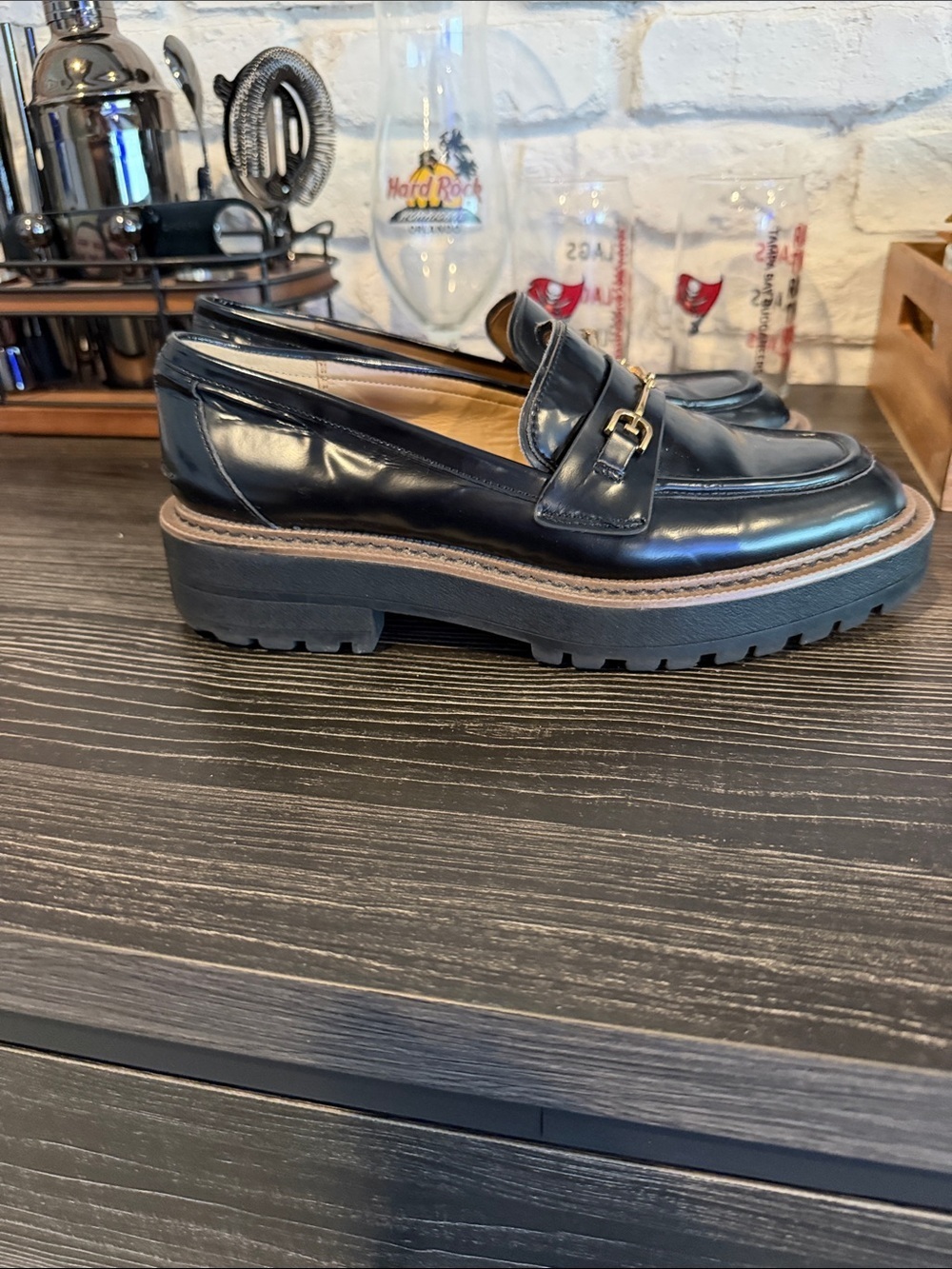 Sam Edelman Black Leather Bit Loafers with Brown Platform - Picture 3 of 8